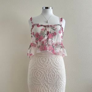 handmade dainty white floral print sheer babydoll camisole